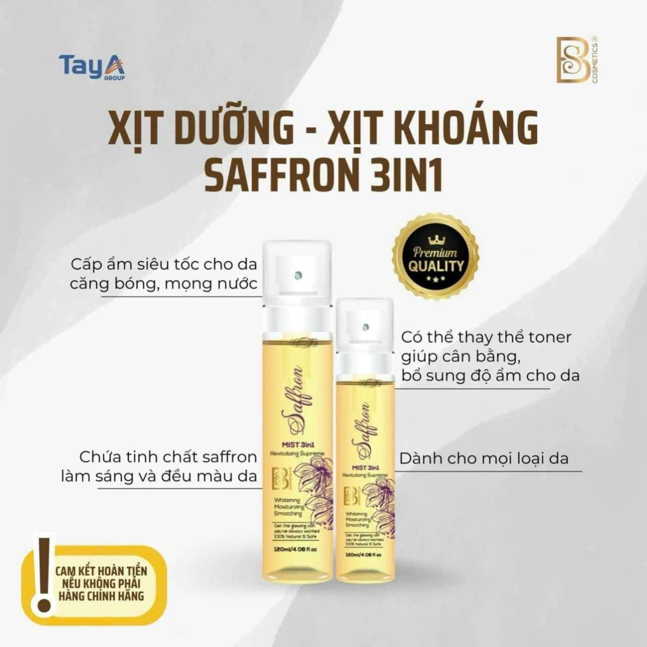 Xịt dưỡng xịt khoáng Saffron 3in1